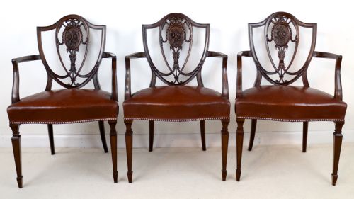 SET OF 10 VICTORIAN HEPPLEWHITE DESIGN SHIELD BACK CARVER DINING CHAIRS ATTRIBUTED TO GILLOWS - ADDITIONAL PHOTO 1