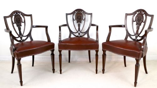 SET OF 10 VICTORIAN HEPPLEWHITE DESIGN SHIELD BACK CARVER DINING CHAIRS ATTRIBUTED TO GILLOWS - ADDITIONAL PHOTO 2