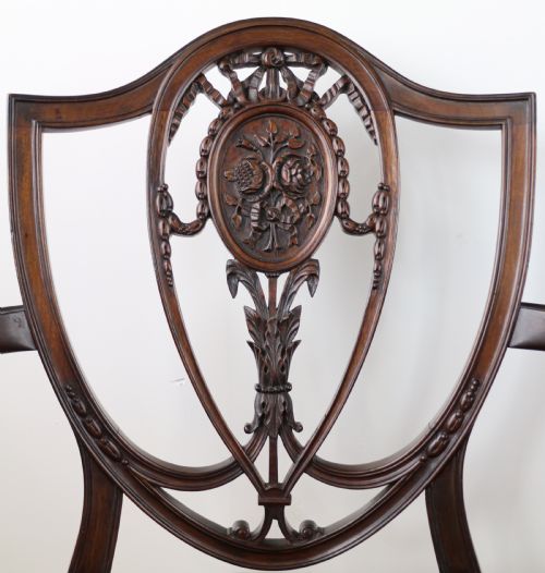 SET OF 10 VICTORIAN HEPPLEWHITE DESIGN SHIELD BACK CARVER DINING CHAIRS ATTRIBUTED TO GILLOWS - ADDITIONAL PHOTO 4