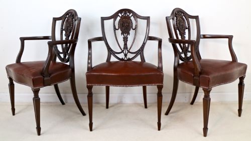 SET OF 10 VICTORIAN HEPPLEWHITE DESIGN SHIELD BACK CARVER DINING CHAIRS ATTRIBUTED TO GILLOWS - ADDITIONAL PHOTO 5