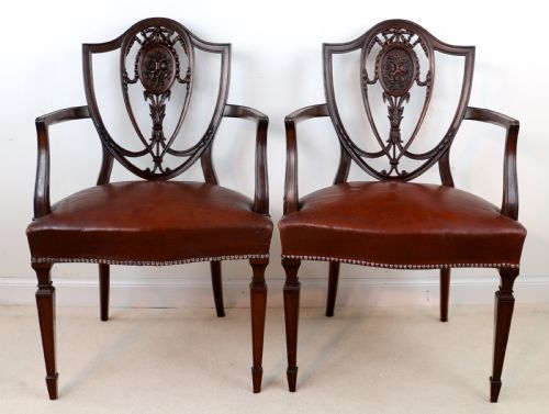 SET OF 10 VICTORIAN HEPPLEWHITE DESIGN SHIELD BACK CARVER DINING CHAIRS ATTRIBUTED TO GILLOWS - ADDITIONAL PHOTO 6