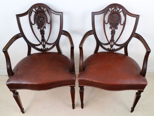 SET OF 10 VICTORIAN HEPPLEWHITE DESIGN SHIELD BACK CARVER DINING CHAIRS ATTRIBUTED TO GILLOWS - ADDITIONAL PHOTO 8