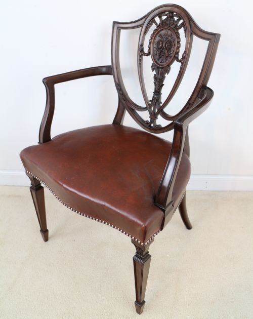 SET OF 10 VICTORIAN HEPPLEWHITE DESIGN SHIELD BACK CARVER DINING CHAIRS ATTRIBUTED TO GILLOWS - ADDITIONAL PHOTO 9