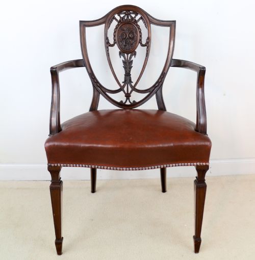 SET OF 10 VICTORIAN HEPPLEWHITE DESIGN SHIELD BACK CARVER DINING CHAIRS ATTRIBUTED TO GILLOWS - ADDITIONAL PHOTO 10