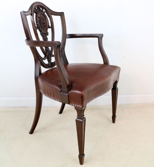 SET OF 10 VICTORIAN HEPPLEWHITE DESIGN SHIELD BACK CARVER DINING CHAIRS ATTRIBUTED TO GILLOWS - ADDITIONAL PHOTO 12