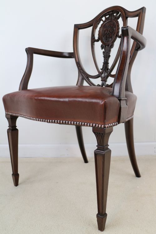 SET OF 10 VICTORIAN HEPPLEWHITE DESIGN SHIELD BACK CARVER DINING CHAIRS ATTRIBUTED TO GILLOWS - ADDITIONAL PHOTO 18