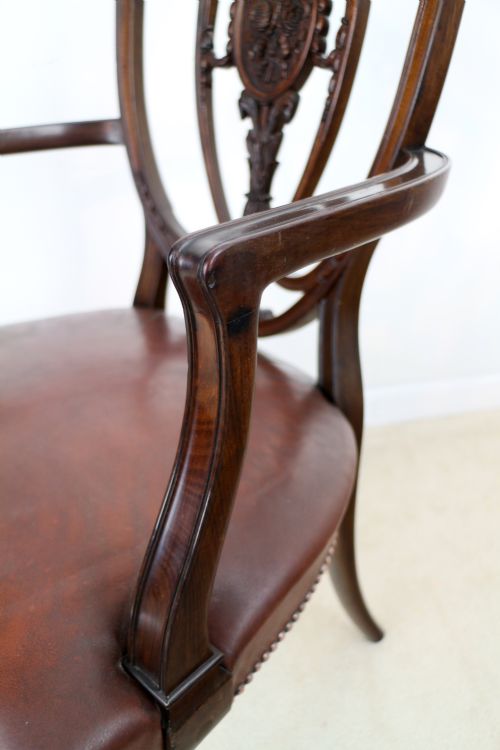 SET OF 10 VICTORIAN HEPPLEWHITE DESIGN SHIELD BACK CARVER DINING CHAIRS ATTRIBUTED TO GILLOWS - ADDITIONAL PHOTO 19