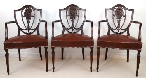 SET OF 10 VICTORIAN HEPPLEWHITE DESIGN SHIELD BACK CARVER DINING CHAIRS ATTRIBUTED TO GILLOWS - ADDITIONAL PHOTO 20