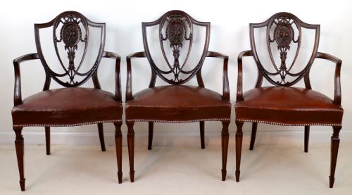 SET OF 10 VICTORIAN HEPPLEWHITE DESIGN SHIELD BACK CARVER DINING CHAIRS ATTRIBUTED TO GILLOWS - ADDITIONAL PHOTO 23