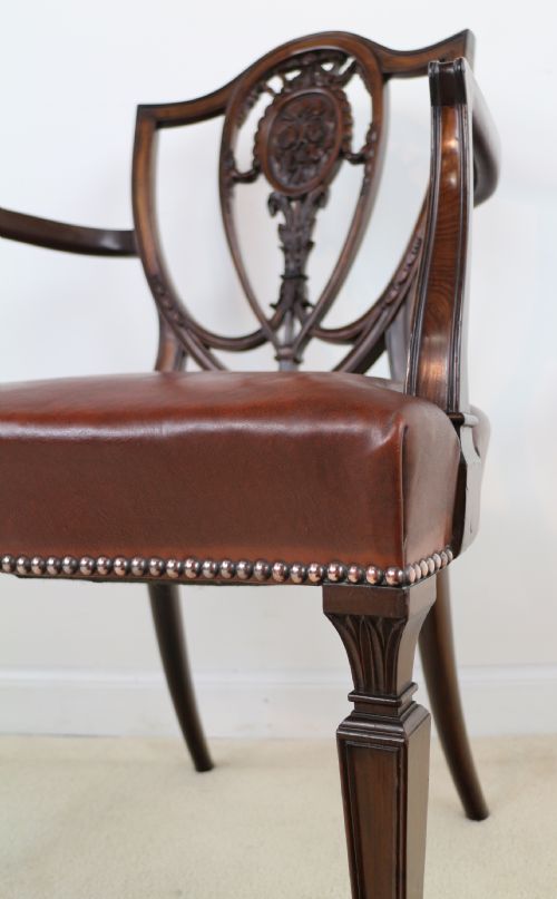 SET OF 10 VICTORIAN HEPPLEWHITE DESIGN SHIELD BACK CARVER DINING CHAIRS ATTRIBUTED TO GILLOWS - ADDITIONAL PHOTO 24