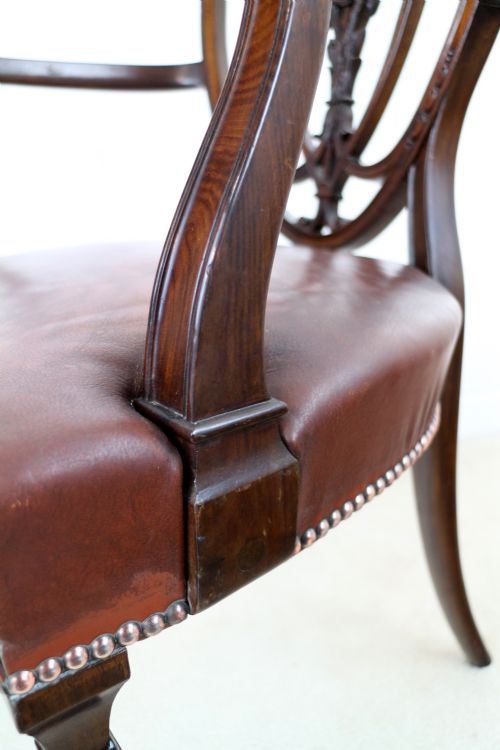 SET OF 10 VICTORIAN HEPPLEWHITE DESIGN SHIELD BACK CARVER DINING CHAIRS ATTRIBUTED TO GILLOWS - ADDITIONAL PHOTO 28
