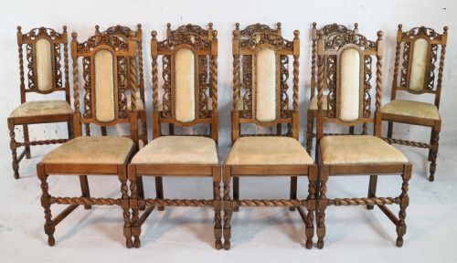 SET OF 12 JACOBEAN CARVED OAK DINING CHAIRS - ADDITIONAL PHOTO 2