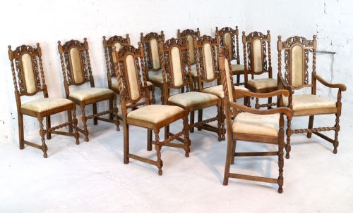 SET OF 12 JACOBEAN CARVED OAK DINING CHAIRS - ADDITIONAL PHOTO 5