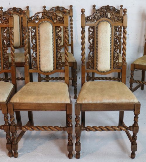 SET OF 12 JACOBEAN CARVED OAK DINING CHAIRS - ADDITIONAL PHOTO 6