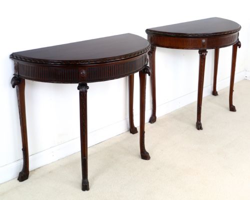 PAIR OF GEORGE III NEOCLASSICAL STYLE MAHOGANY DEMILUNE CARD TABLES BY MAPLE CO - ADDITIONAL PHOTO 2