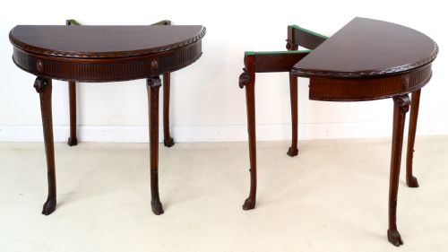 PAIR OF GEORGE III NEOCLASSICAL STYLE MAHOGANY DEMILUNE CARD TABLES BY MAPLE CO - ADDITIONAL PHOTO 6