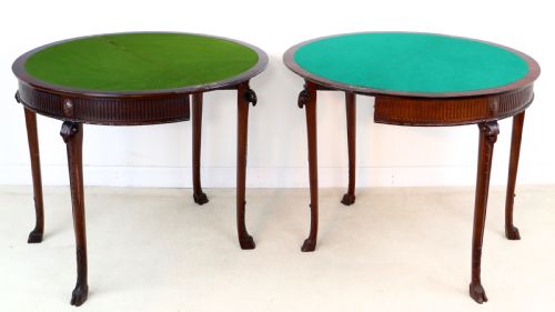 PAIR OF GEORGE III NEOCLASSICAL STYLE MAHOGANY DEMILUNE CARD TABLES BY MAPLE CO - ADDITIONAL PHOTO 7
