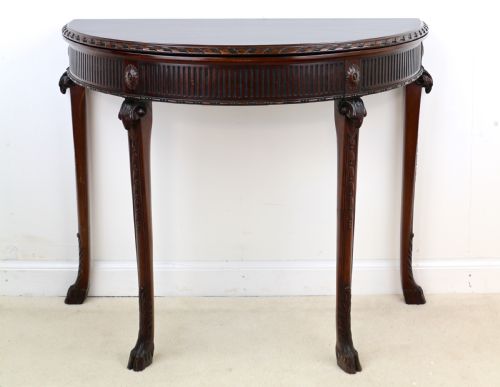 PAIR OF GEORGE III NEOCLASSICAL STYLE MAHOGANY DEMILUNE CARD TABLES BY MAPLE CO - ADDITIONAL PHOTO 9