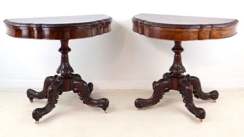 PAIR OF IRISH VICTORIAN BURR WALNUT CARD TABLES - ADDITIONAL PHOTO 1