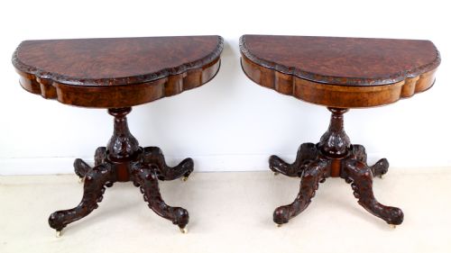 PAIR OF IRISH VICTORIAN BURR WALNUT CARD TABLES - ADDITIONAL PHOTO 2