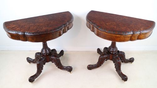 PAIR OF IRISH VICTORIAN BURR WALNUT CARD TABLES - ADDITIONAL PHOTO 3