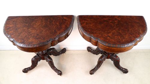 PAIR OF IRISH VICTORIAN BURR WALNUT CARD TABLES - ADDITIONAL PHOTO 4