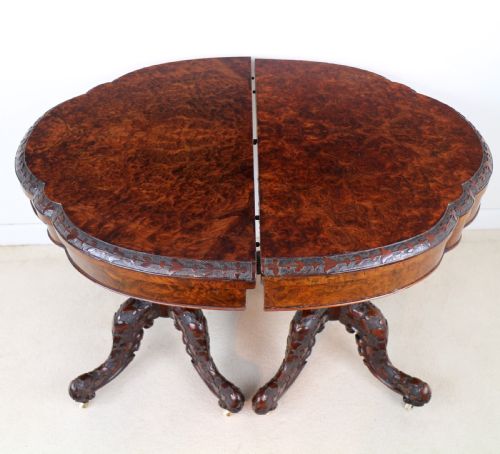 PAIR OF IRISH VICTORIAN BURR WALNUT CARD TABLES - ADDITIONAL PHOTO 8