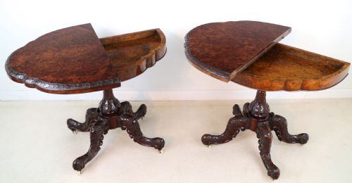 PAIR OF IRISH VICTORIAN BURR WALNUT CARD TABLES - ADDITIONAL PHOTO 14