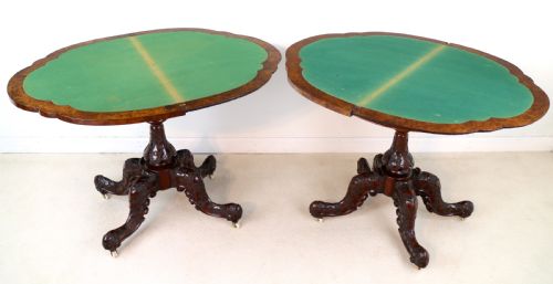 PAIR OF IRISH VICTORIAN BURR WALNUT CARD TABLES - ADDITIONAL PHOTO 16