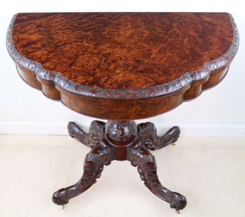 PAIR OF IRISH VICTORIAN BURR WALNUT CARD TABLES - ADDITIONAL PHOTO 18