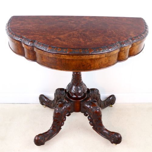 PAIR OF IRISH VICTORIAN BURR WALNUT CARD TABLES - ADDITIONAL PHOTO 29