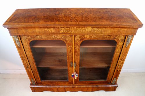 VICTORIAN WALNUT AND FLORAL MARQUETRY SIDE CABINET - ADDITIONAL PHOTO 3