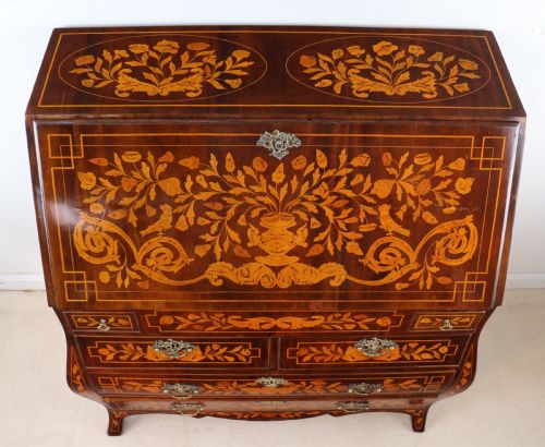 DUTCH MARQUETRY BOMB BUREAU 19TH CENTURY - ADDITIONAL PHOTO 5