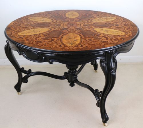 VICTORIAN MARQUETRY INLAID CIRCULAR CENTRE TABLE - ADDITIONAL PHOTO 1