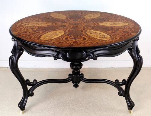 VICTORIAN MARQUETRY INLAID CIRCULAR CENTRE TABLE - ADDITIONAL PHOTO 4