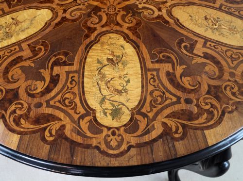 VICTORIAN MARQUETRY INLAID CIRCULAR CENTRE TABLE - ADDITIONAL PHOTO 26