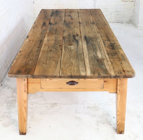 19TH CENTURY SCOTTISH ESTATE LARGE OAK PITCH PINE KITCHEN PREPARATION TABLE - ADDITIONAL PHOTO 6