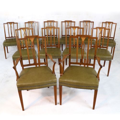 set of twelve sheraton revival mahogany inlaid dining chairs by james garvie sons aberdeen 12 - CATEGORY: ANTIQUE CHAIRS - DATED VICTORIAN