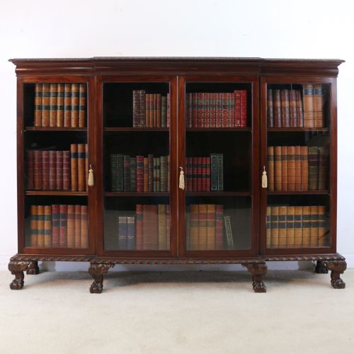 VICTORIAN BREAKFRONT CARVED MAHOGANY GLAZED BOOKCASE - ADDITIONAL PHOTO 3