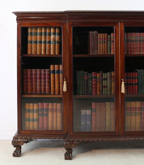 VICTORIAN BREAKFRONT CARVED MAHOGANY GLAZED BOOKCASE - ADDITIONAL PHOTO 5