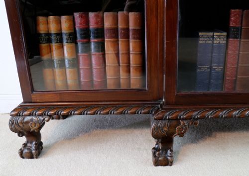 VICTORIAN BREAKFRONT CARVED MAHOGANY GLAZED BOOKCASE - ADDITIONAL PHOTO 8