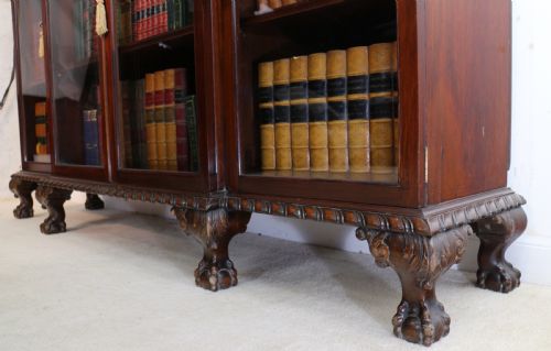 VICTORIAN BREAKFRONT CARVED MAHOGANY GLAZED BOOKCASE - ADDITIONAL PHOTO 10