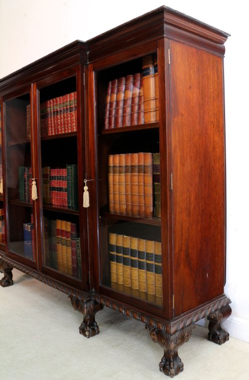 VICTORIAN BREAKFRONT CARVED MAHOGANY GLAZED BOOKCASE - ADDITIONAL PHOTO 11