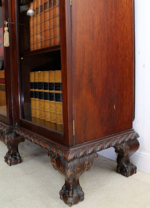 VICTORIAN BREAKFRONT CARVED MAHOGANY GLAZED BOOKCASE - ADDITIONAL PHOTO 12