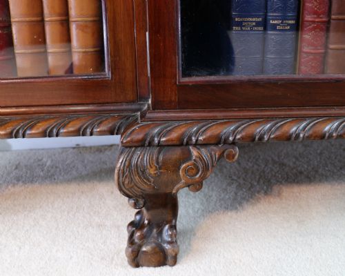 VICTORIAN BREAKFRONT CARVED MAHOGANY GLAZED BOOKCASE - ADDITIONAL PHOTO 13