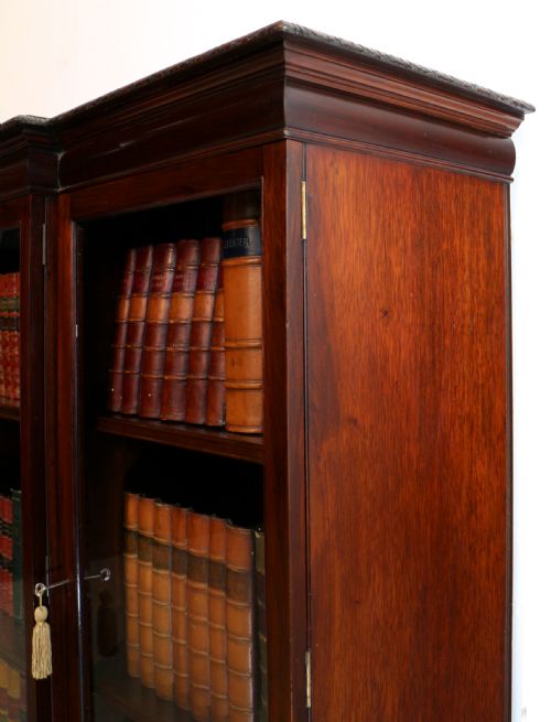 VICTORIAN BREAKFRONT CARVED MAHOGANY GLAZED BOOKCASE - ADDITIONAL PHOTO 16