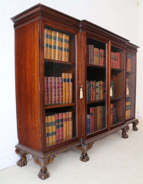 VICTORIAN BREAKFRONT CARVED MAHOGANY GLAZED BOOKCASE - ADDITIONAL PHOTO 17