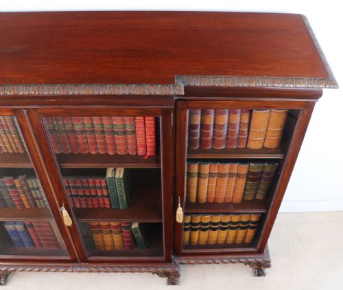 VICTORIAN BREAKFRONT CARVED MAHOGANY GLAZED BOOKCASE - ADDITIONAL PHOTO 21