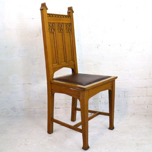 SET OF TWELVE GOTHIC REVIVAL ARTS CRAFTS OAK DINING CHAIRS ATTRIBUTED TO SHAPLAND PETTER 12 - ADDITIONAL PHOTO 6