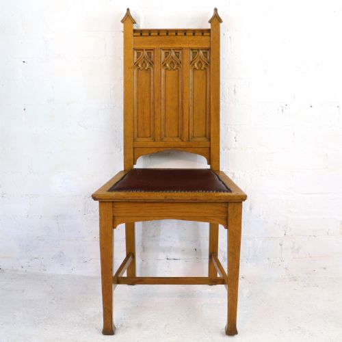 SET OF TWELVE GOTHIC REVIVAL ARTS CRAFTS OAK DINING CHAIRS ATTRIBUTED TO SHAPLAND PETTER 12 - ADDITIONAL PHOTO 7